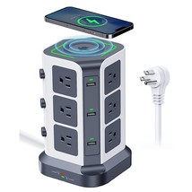 Power Strip Tower, 15W Wireless Charger Surge Protector - 12 Ac Multiple Outlets - £74.72 GBP