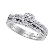 10k White Gold Princess Diamond Bridal Wedding Engagement Ring Band Set 1/3 Cttw - £430.85 GBP