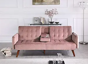 US Pride Furniture Velvet Round Arm Sofa Sofabed, Rose - $582.99