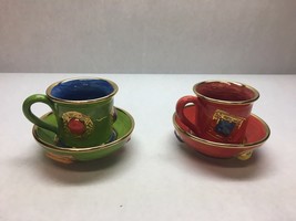 Vintage Mary Rose Young Teacup Saucer 2 Sets Geometric Design Lime Green Red - £237.40 GBP