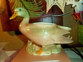 Duck Planter Glazed Ceramic Brown Body W Green Head Standing In Grass - £17.73 GBP
