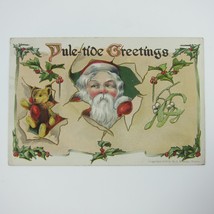 Vintage Christmas Postcard Old World Santa Teddy Bear Holly Berries Antique 1907 - £11.84 GBP