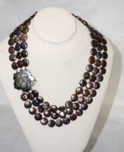 Unique Multi Strand Black AA Coin Pearl Bib Necklace Flower Closure - £64.92 GBP