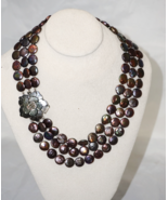 Unique Multi Strand Black AA Coin Pearl Bib Necklace Flower Closure - £63.50 GBP