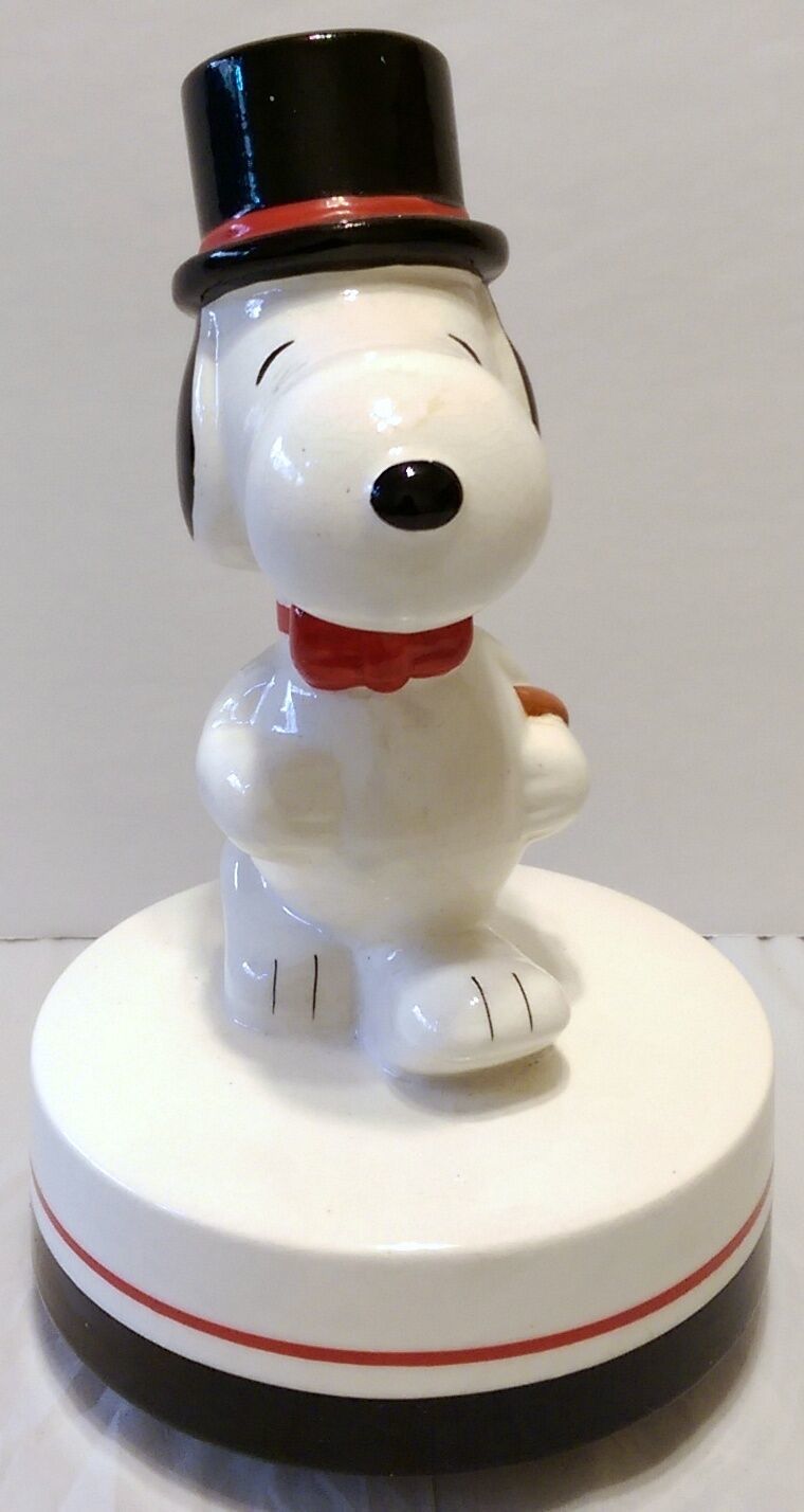 Vintage Aviva Snoopy Top Hat Musical Figurine SEE VIDEO Peanuts Charlie Music  - $49.49