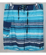 Hurley Mens Size 34 Blue Striped Board Shorts Swimming Trunks - £16.94 GBP