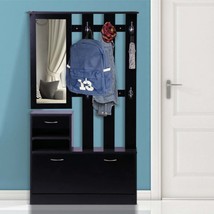 3-in-1 Entryway Cabinet: Shoe Rack, Coat Hanger &amp; Mirror - Black - $2,640.63 MXN
