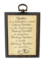 Vtg Wooden Hanging Plaque &quot;Together&quot; Poem by Jogil 1976 Joseph Nicholas - $15.00