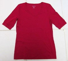 Talbots V-NECK Short Sleeve Knit Shirt 100% Cotton Red Women&#39;s Xs New - £18.67 GBP
