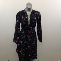 Joe Fresh Women&#39;s Black Floral A Line Dress Size Medium 3/4 Sleeve V Neck   - $7.92