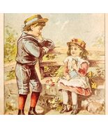 C1890s Victorian Trade Card Boy &amp; Girl With Puppet Young Love Ephemera E83A - $28.01 CAD