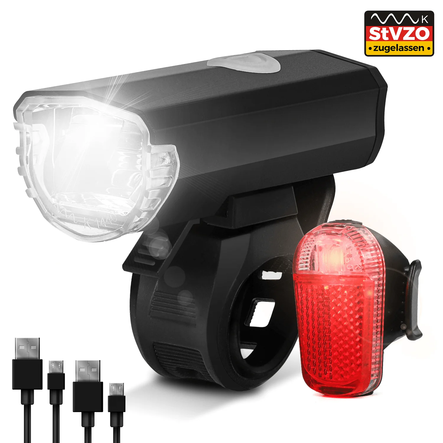 Bicycle Light Set USB StVZO Headlight LED Flashlight Cycling Front Lamp MTB - £15.65 GBP