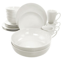 Elama Iris 32 pc Porcelain Dinnerware Set w 2 Serving Bowls in White - £98.31 GBP