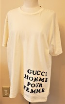 GUCCI Made in Italy  T-Shirt &quot;Gucci Homme Pour Femme&quot; Print Sz-S Beige - £198.09 GBP