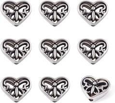 Butterfly Heart Beads Spacer Beads Metal Antiqued Silver 12mm Findings 5pcs - £3.90 GBP
