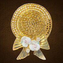 vintage hat gold tone ceramic flowers brooch Signed Ati - €20,75 EUR
