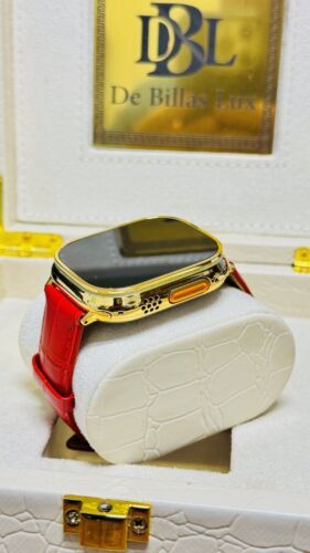 24k Gold Plated Apple Watch ULTRA 2 49mm Red Leather Band 24k Gold Buckle Item image 11