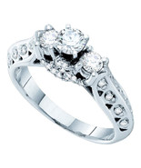 14k White Gold Round Diamond 3-stone Bridal Wedding Engagement Ring 3/4 Ctw - £1,438.04 GBP