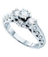 14k White Gold Round Diamond 3-stone Bridal Wedding Engagement Ring 3/4 Ctw - $34,193.34 MXN