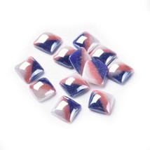 10 Square Glass Cabochons Blue Pink Striped Flat Back Glue On Domed 6mm - £5.22 GBP