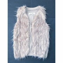 Sebby Collection Open Faux Fur Vest w Beige Sweater Back Medium Posh Trendy - $7.92