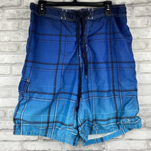 OP Men Blue Black Striped Board Swim Shorts Lace Up Pockets Size Medium - $16.20