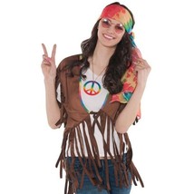 Groovy 60&#39;s Hippie Vest Womens Adult Standard Brown - £14.32 GBP