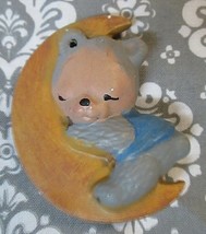 Vintage Teddy Bear Hugging Moon Sleeping Ceramic Christmas Ornament Component - £4.70 GBP
