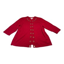 Dressbarn Cardigan Sweater Women&#39;s 1X Red Rayon Grommet Long Sleeve Classic Fit - £19.28 GBP