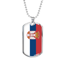 Serbia Flag Necklace Stainless Steel or 18k Gold Dog Tag 24&quot; Chain - £37.60 GBP+
