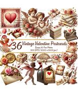 36 Vintage Valentine Postcards – Romantic Digital Watercolor Set, Elegan... - $5.07 CAD