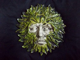 Greenman Wall Hanging Round Tree Face Ent Celtic Leafman Brown Green Renaissance - £27.96 GBP