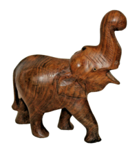 Hand Carved Dark Wood Elephant 8” Tall X 7” Long X 3” Wide Painted Eyes 1+ Lbs - £11.79 GBP