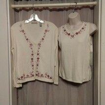 Kate Hill Petite Bejeweled Embroidered Cardigan &amp; Tank w/Angora P/S NWT ... - £34.68 GBP