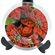 PEGGY KARR Poinsettia Christmas flower bowl - fused glass 8.5&quot; red green black - $45.00