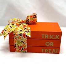 Trick or Treat Halloween Decor Faux Book Stack Fall Autumn Leaves - £10.87 GBP