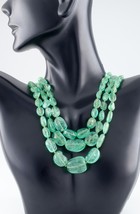 Polished Emerald 400 Carat Three-Strand Necklace with Diamond 14k Gold C... - $41,163.71