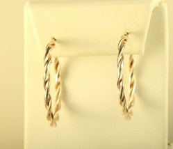 Vintage Sterling Silver Gold Wash Twisted Round Hoop Earrings Signed FAS 925 - £27.69 GBP