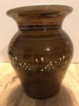 Great Bay Pottery Vase N. Hampton NH 2008 Hand Made Brown White Glazed 6-1/4” - £15.80 GBP