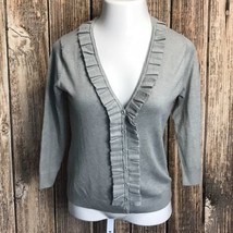 Grace V-Neck Button Up Sweater ~ Sz S ~ Gray ~ Long Sleeves ~ Stretch - £10.78 GBP