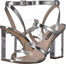 Nine West Fazzani Size US 11 M Women&#39;s Ankle Strap Block Heeled Sandals Silver - £38.26 GBP