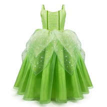  Girl Tinker Bell Cosplay  Dress  Party Kid Green Flower Fairy TinkerBell Elf Co - £42.54 GBP