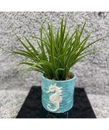 Green Artificial Grass Plant With Carved Sea Horse In Pot - £15.87 GBP