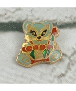 18k Gold Plated Lapel Pin Vintage Raccoon Blue Red - £15.56 GBP