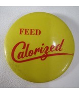 Vintage Yellow 2.5&quot; FEED Colorized Farm Pin, Pinback Button, Badge - $8.94