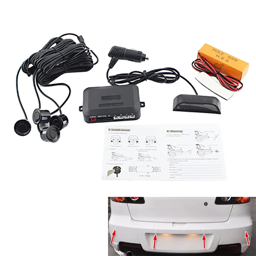 Wireless Car Auto Parktronic LED Parking Sensor with 4 Sensors Reverse Backup - £26.34 GBP