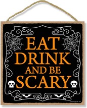 Eat Drink and Be Scary 10 inch 10 inch Hanging Halloween Signs Wall Art Decorati - £33.43 GBP