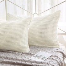 Off White Waffle Weave Pillow Shams Standard Size Set Of 2, Washed Cotton 20X26  - £43.95 GBP