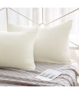 Off White Waffle Weave Pillow Shams Standard Size Set Of 2, Washed Cotto... - £43.90 GBP