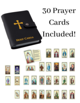 BLACK Prayer Card Holder WITH 30 Essential Catholic Christian Prayer Holy Cards - £17.57 GBP